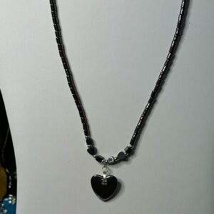 Hematite necklace with Black Heart Pendant